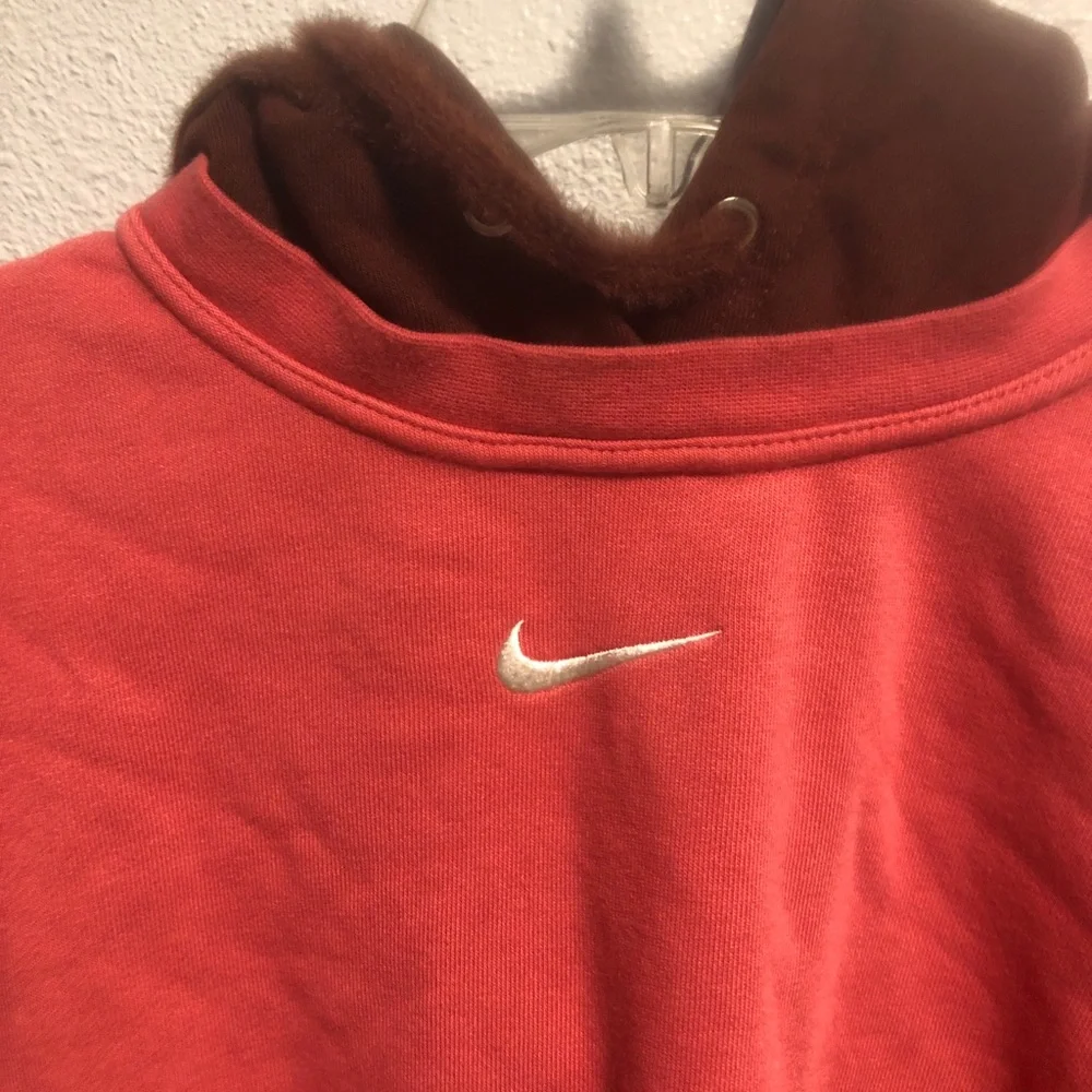 Nike Coral Pink Cropped Hoodie with Brown Contrast Hood